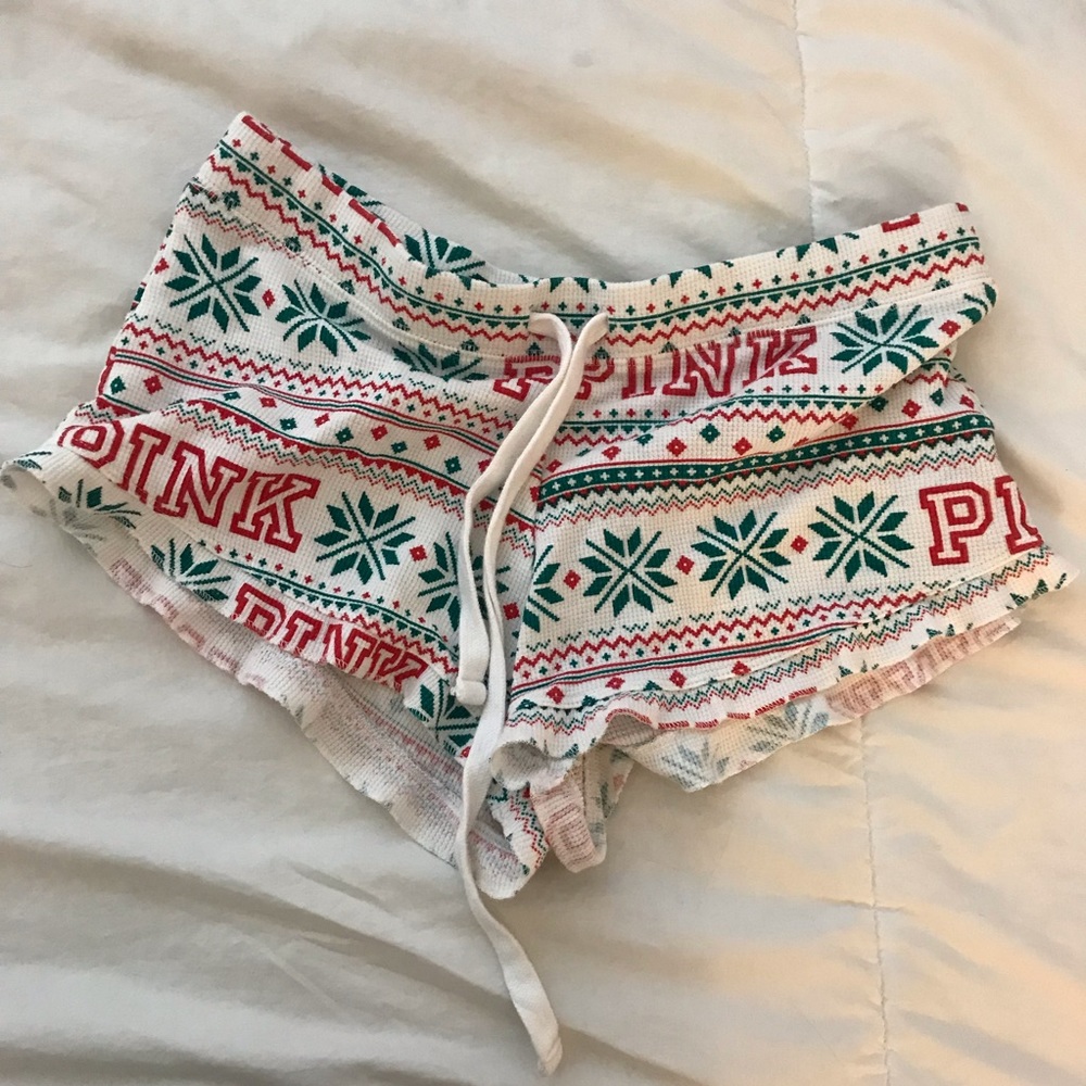 Victorias Secret Pink Christmas Ruffled Shorts